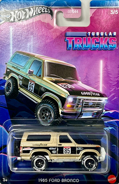 Hot Wheels 1985 Ford Bronco Tubular Trucks, Gold/Black, 3/5