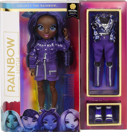 Rainbow High Krystal Bailey – Indigo (Dark Purple) Fashion Doll with 2 Outfits to Mix & Match and Doll Accessories, Great Gift and Toy for Kids 6-12 Years Old