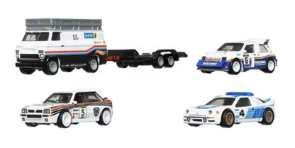 Hot Wheels Premium 1/64  Ford RS20 HW Rally Hauler Lancia Delta, MG Metro 6R4, HW Rally Hauler and Ford RS200