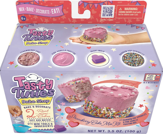 Strawberry Cake Mix Kit with Rainbow Pop Sprinkles and Pink Vanilla Frosting Mix | Bake & Decorate 2 Real Mini Cakes | Includes Mini Tools & Ingredients | Ages 6+