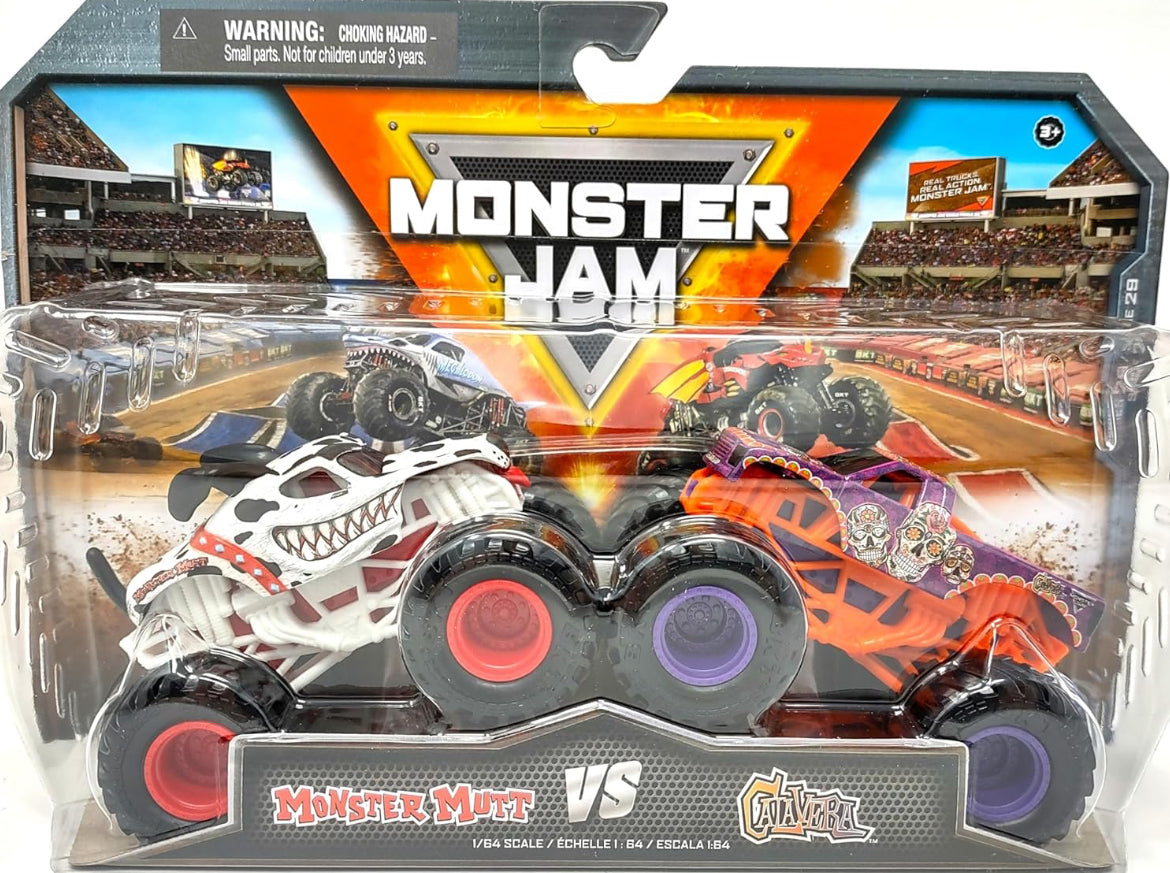 Monster Jam, Official Series 29 Die-Cast Monster Trucks, 1:64 Scale, Kids Toys for Boys Ages 3 and up (Calavera vs Monster Mutt Dalamation)