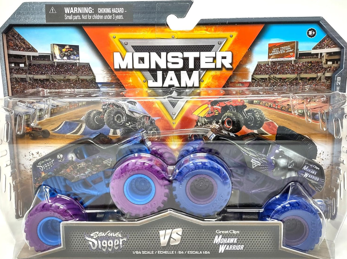 Monster Jam, Official Series 29 Die-Cast Monster Trucks, 1:64 Scale, Kids Toys for Boys Ages 3 and up (Mohawk Warrior vs Son-uva Digger)