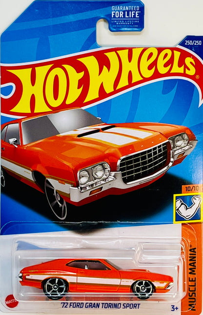 Hot Wheels '72 Ford Gran Torino Sport (Orange) Muscle Mania with Protector