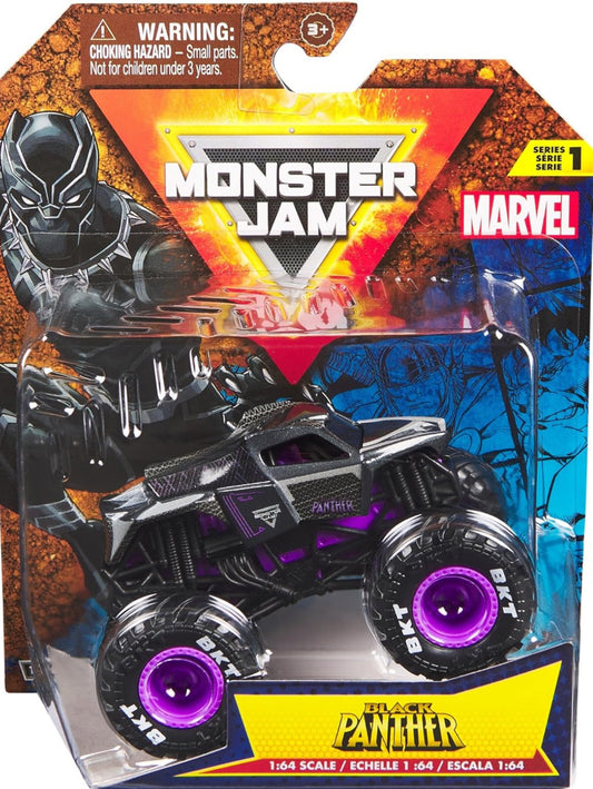 Monster Jam 2024 Marvel 1:64 Scale Diecast Series 1 Monster Truck with Flag: Black Panther