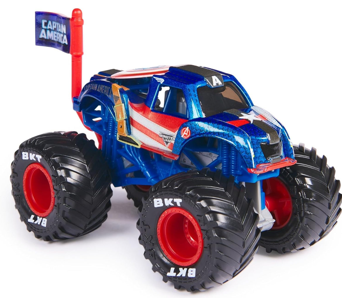 Monster Jam 2024 Marvel 1:64 Scale Diecast Series 1 Monster Truck with Flag: Captain America