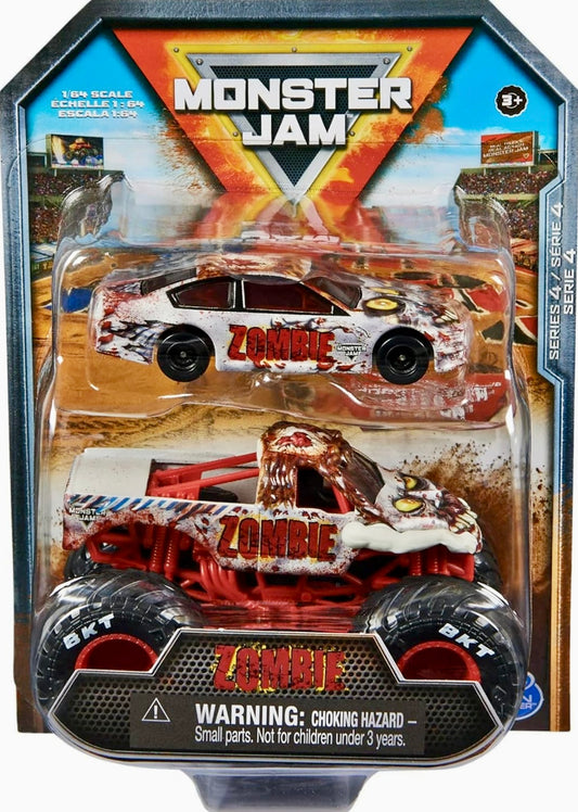 Monster Jam Official 1:64 Scale Diecast 2-Pack Monster Truck and Race Car Series 4 Zombie