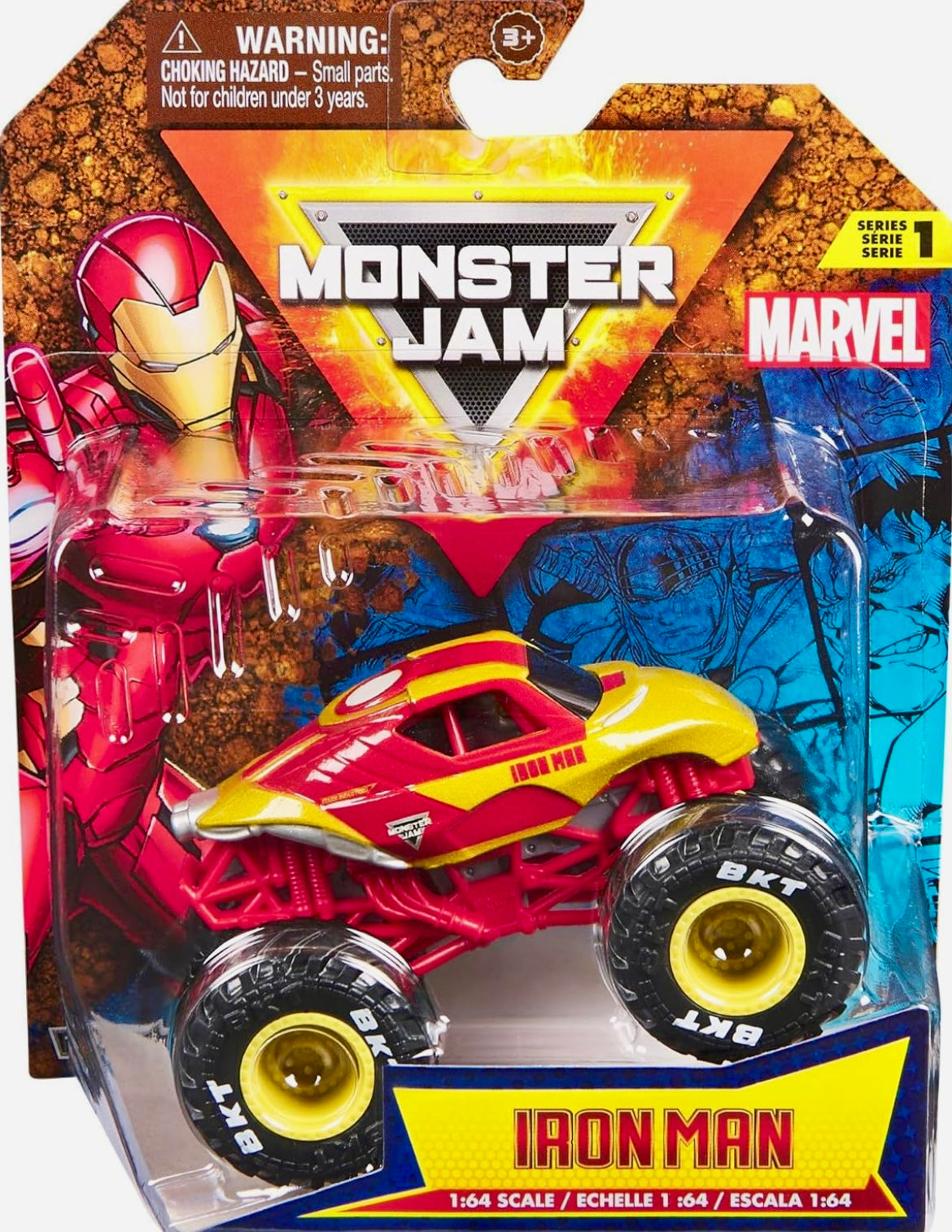 Monster Jam Marvel 1:64 Scale Diecast Series 1 Monster Truck with Flag: Iron Man