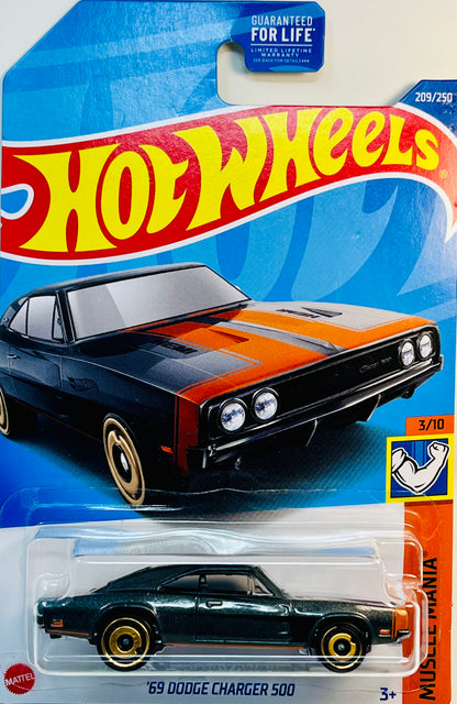 Hot Wheels '69 Dodge Charger 500 (Gray/Orange) Muscle Mania with Protector