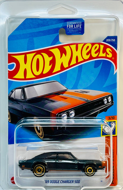 Hot Wheels '69 Dodge Charger 500 (Gray/Orange) Muscle Mania with Protector