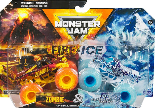 Monster Jam 2024 Fire & Ice 1:64 Diecast Monster Truck 2-pack Zombie & Northern Nightmare