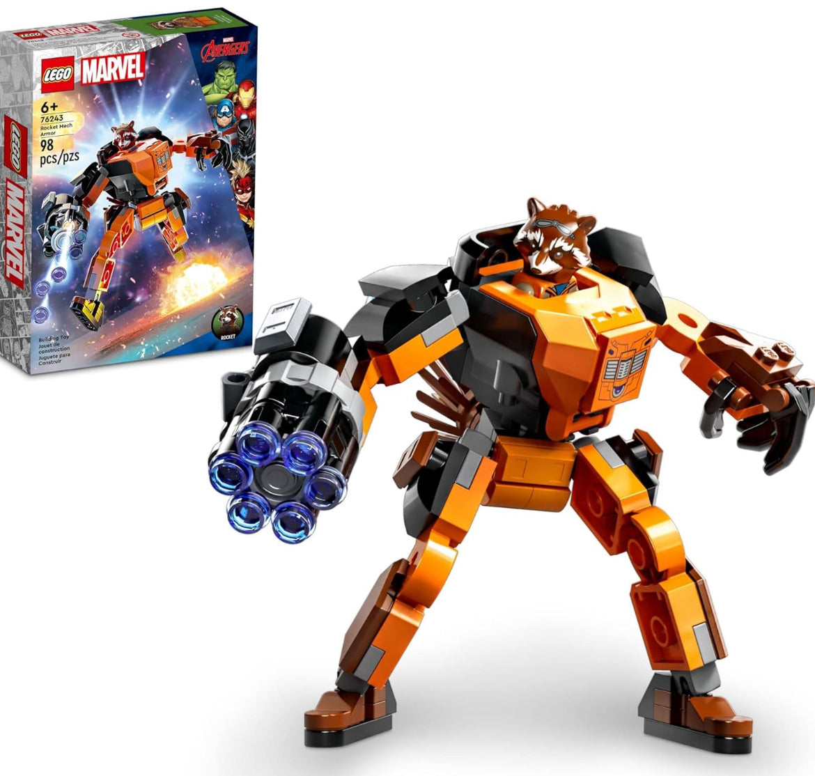 LEGO Marvel Rocket Mech Armor Set 76243, Guardians of The Galaxy Racoon Buildable Action Figure Toy, Avengers Collectable Gift Idea for Kids 6 Plus Years Old