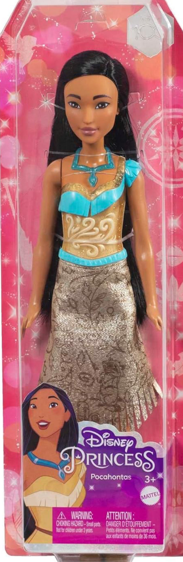 Mattel Disney Princess Toys, Pochontas Fashion Doll, Sparkling Look with Black Hair, Brown Eyes & Necklace Accessory, Inspired by the Movie