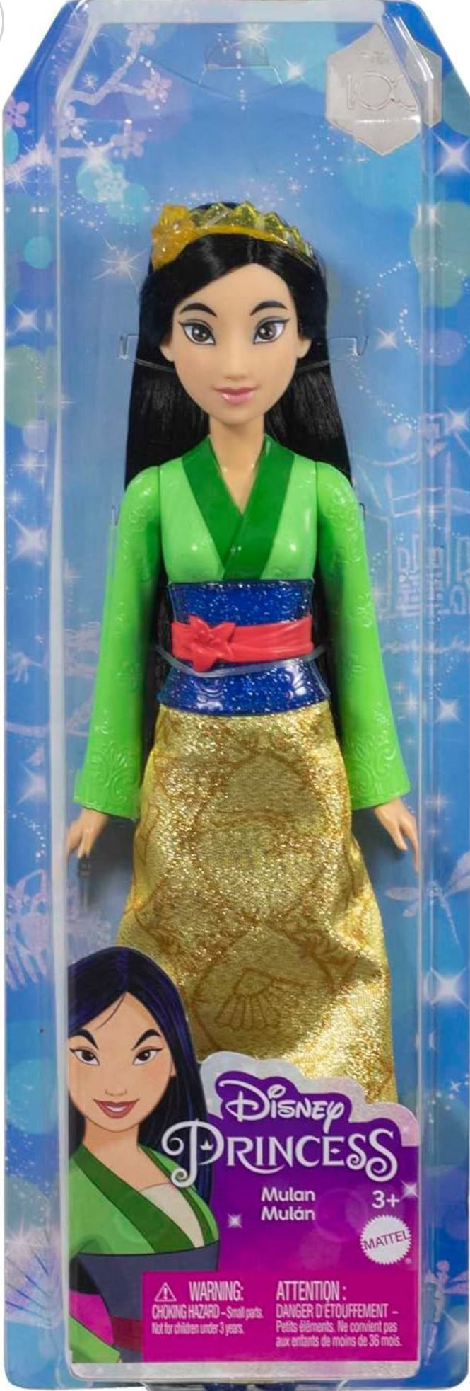 Mattel Disney Princess Toys, Mulan Fashion Doll, Sparkling Look with Black Hair, Brown Eyes & Hair Accessory, Inspired by the Movie Mulan