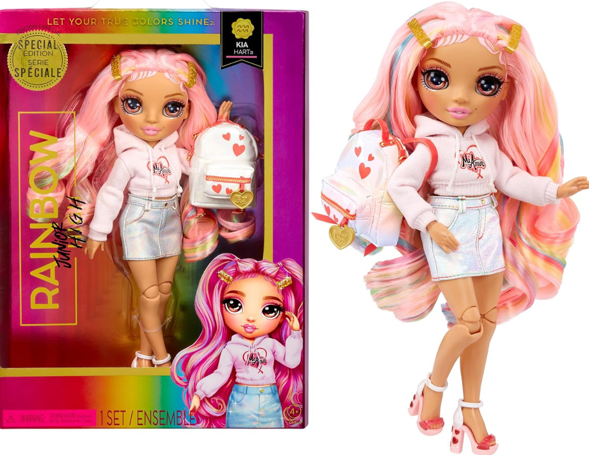 Rainbow High Rainbow Junior High Special Edition Kia Hart - 9" Pink Posable Fashion Doll with Accessories and Open/Close Soft Backpack. Great Toy Gift for Kids Ages 4-12