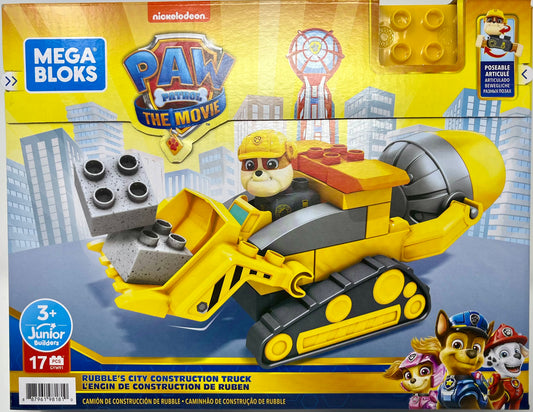 MEGA BLOKS Paw Patrol Toddler Building Blocks Toy Car, Rubble's City Construction Truck with 17 Pieces, 1 Figure, for Kids Age 3+ Years