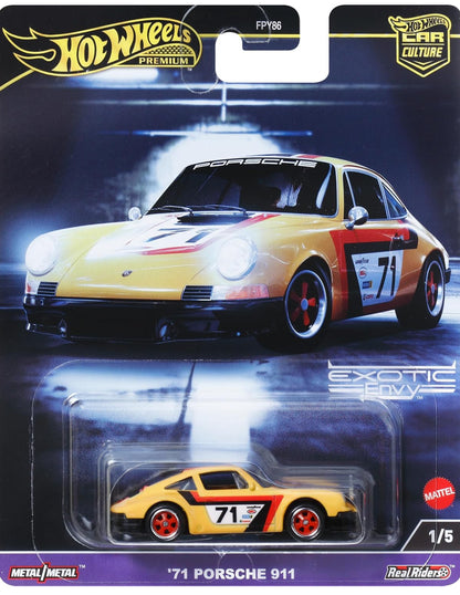 Hot Wheels Premium Car Culture Circuit Legends Toy Vehicle, 1:64 Scale Die-Cast '71 Porsche 911 for Collectors, Real Riders Tires, Metal/Metal Chassis