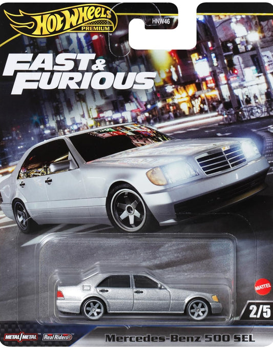 Hot Wheels Cars, Premium Mercedes-Benz 500 SEL Fast & Furious 1:64 Scale Die-Cast Car for Collectors Inspired by Fast & Furious Movie Franchise