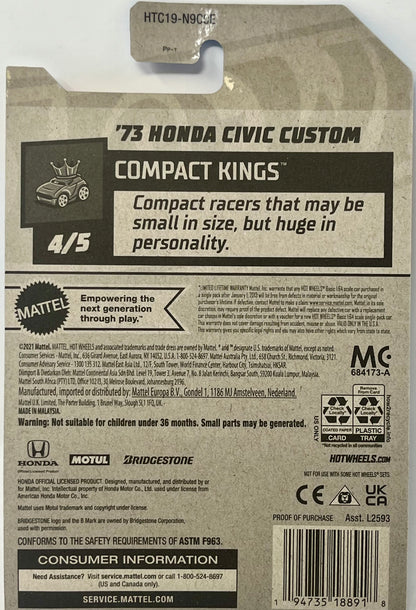 Hot Wheels ‘73 Honda Civic Custom 90/250 Compact Kings 4/5