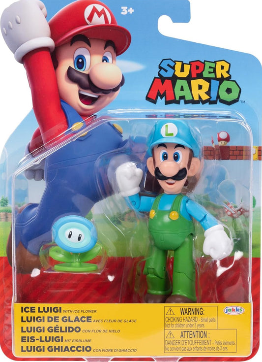 Super Mario 4" Action Figures Ice Luigi with Ice Flower