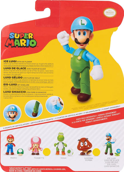 Super Mario 4" Action Figures Ice Luigi with Ice Flower