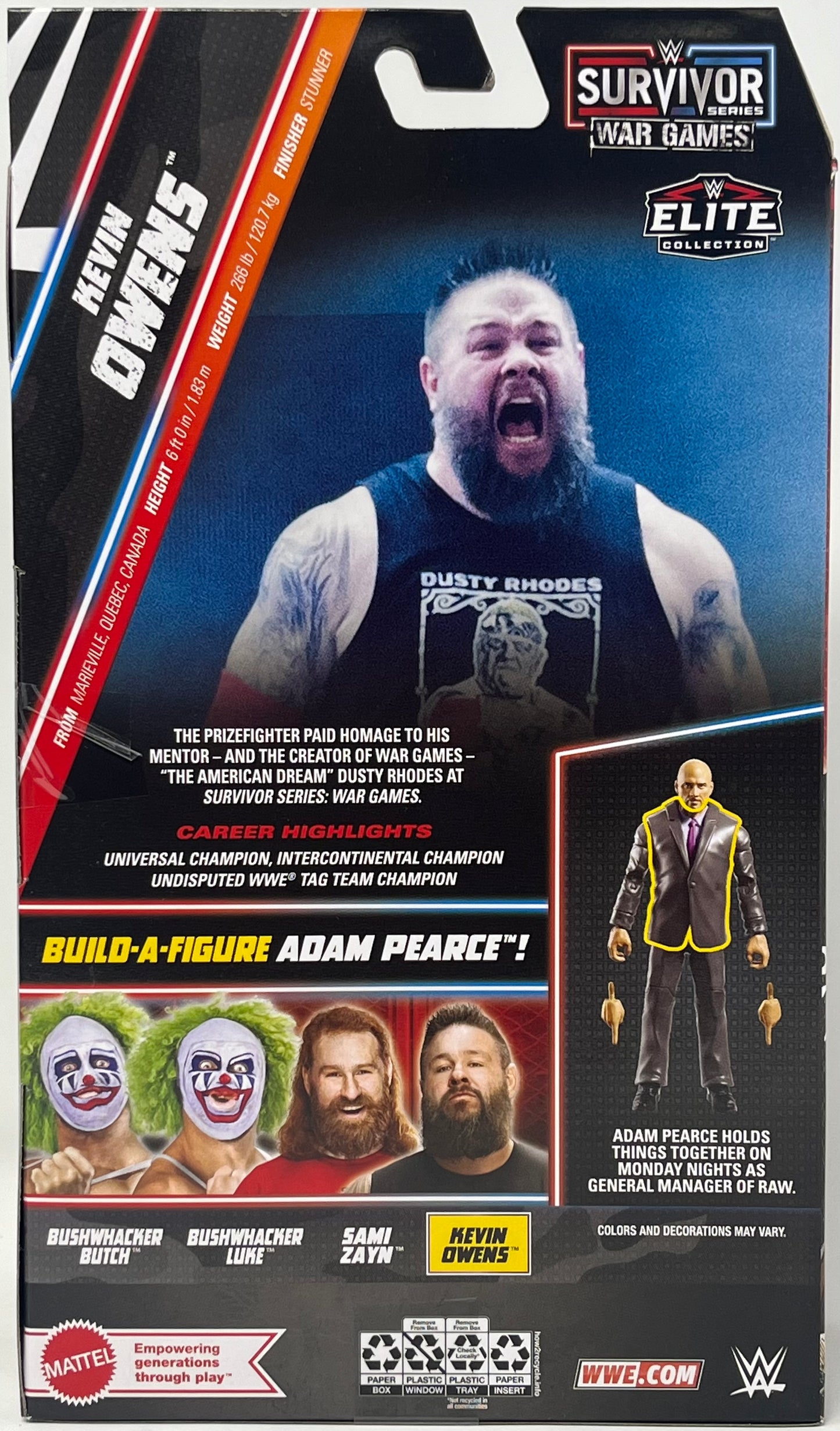 Mattel WWE Elite Collection Action Figure & Accessories, Premium Live Event Kevin Owens with Interchangeable Hands & Build-A-Figure Pieces