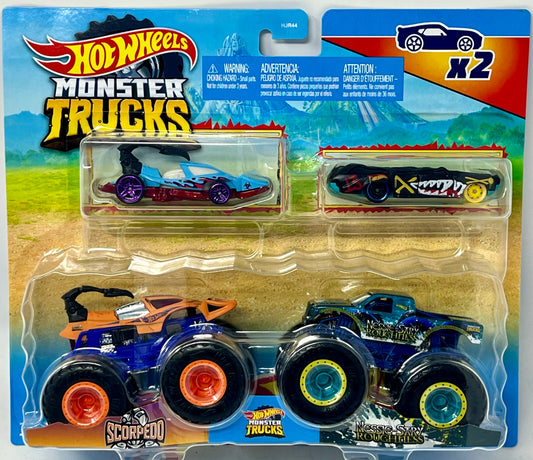 Hot Wheels Monster Trucks Scorpedo vs Nessie-Sary Giant Wheels New