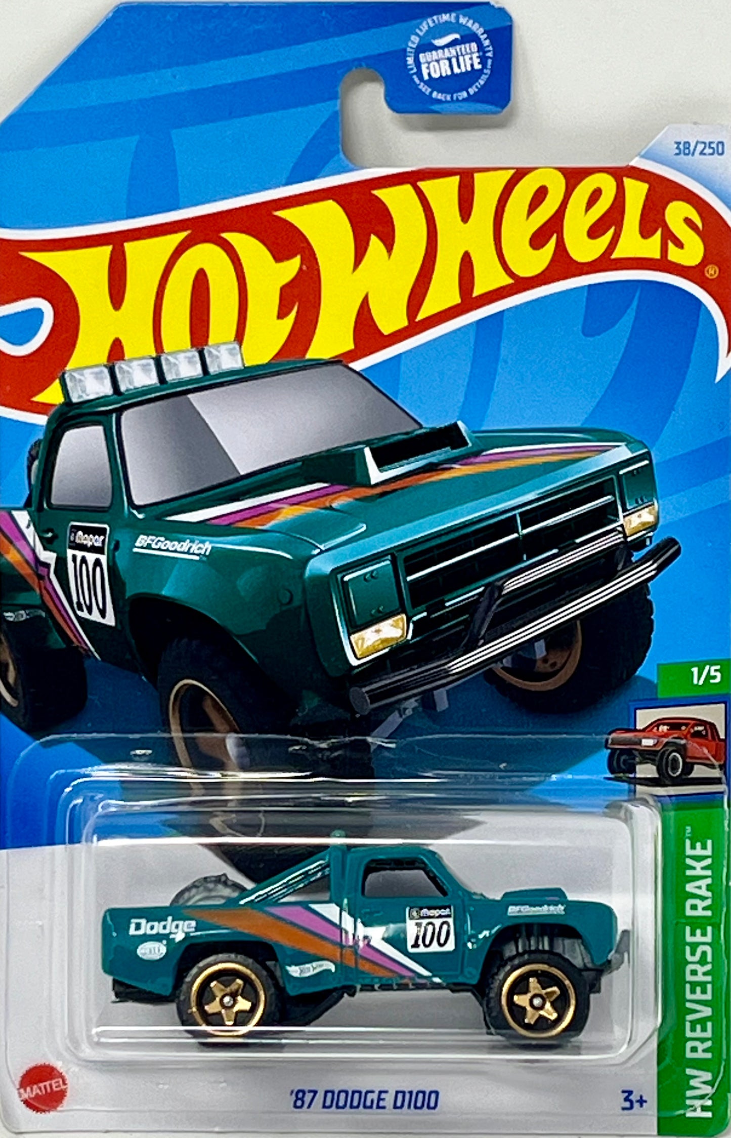 Hot Wheels 87 Dodge D100 Green 38/250 HW Reverse 1/5