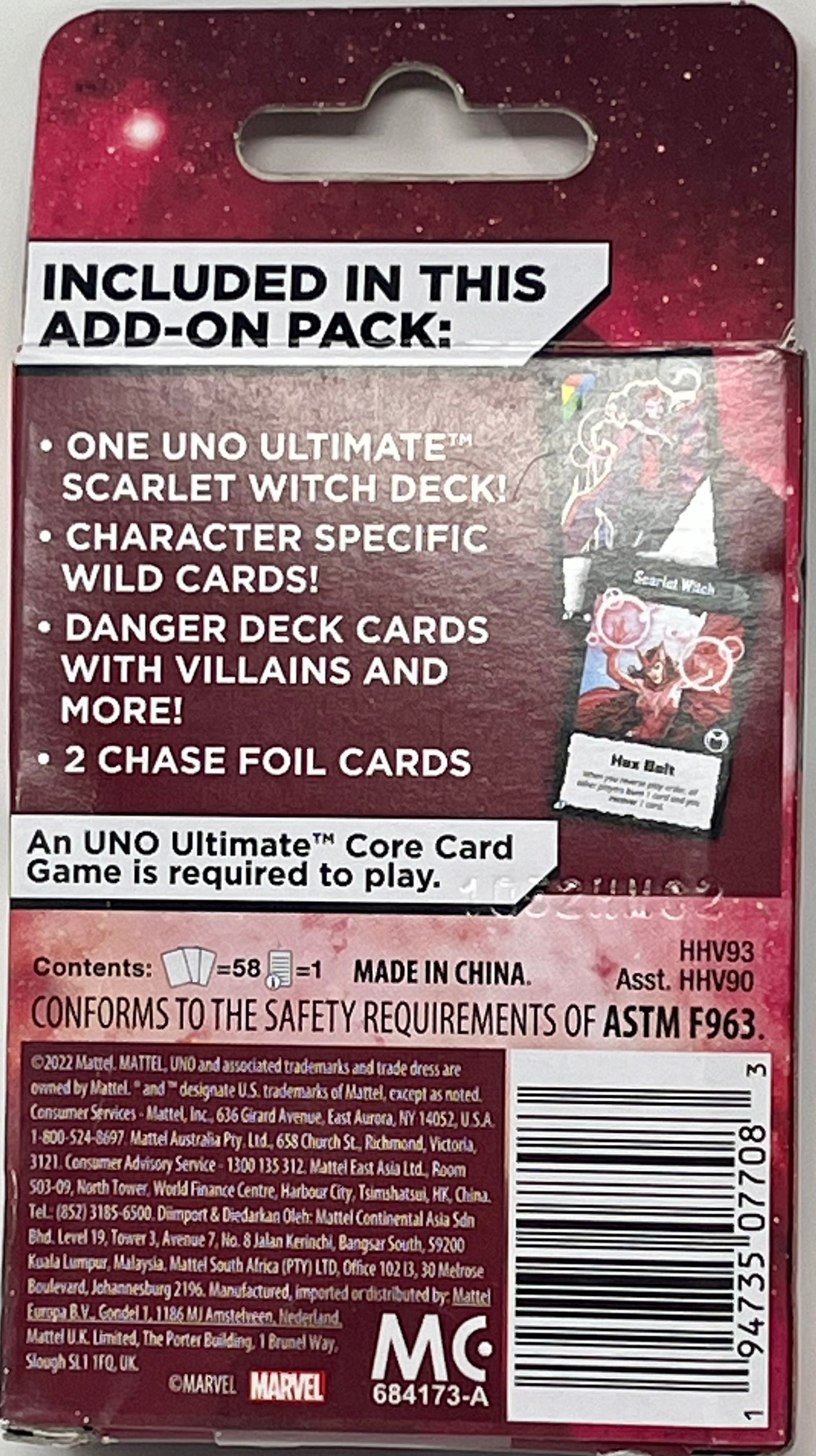 UNO Ultimate SCARLET WITCH Marvel Disney Add-on Pack w/ 2 Foil Chase Cards