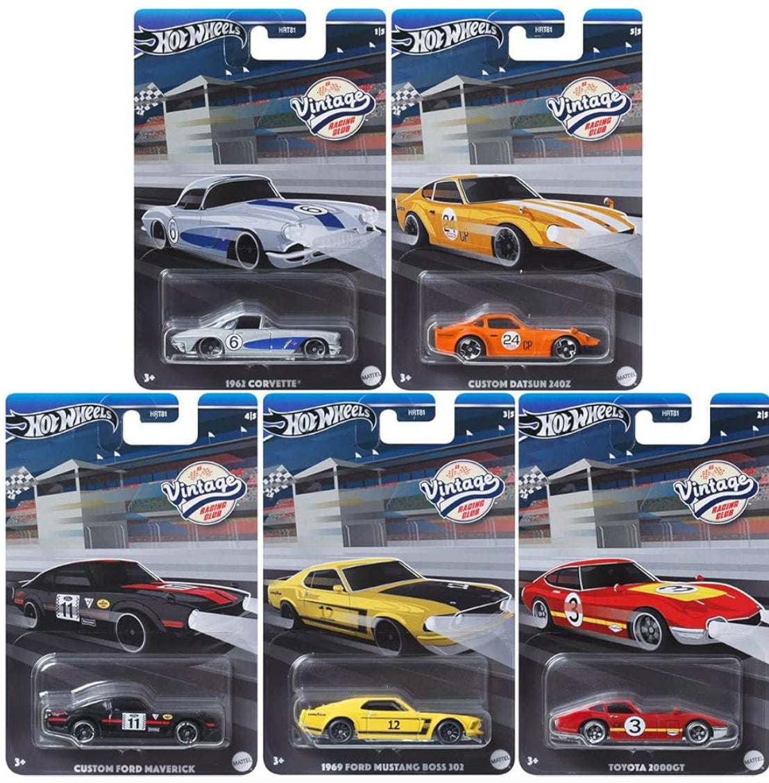 Hot Wheels Vintage Racing Club Set of 5 Diecast Vehicle Bundle