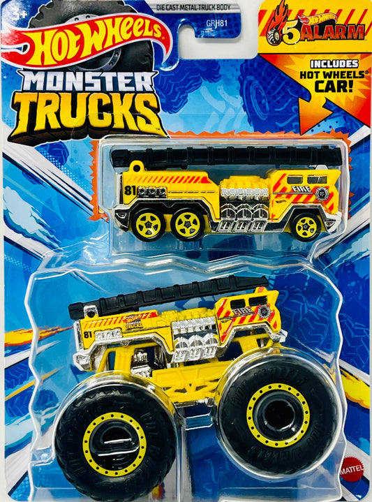 Hot Wheels Monster Truck & Car - 5 Alarm & 5 Alarm 1:64 Scale Yellow New