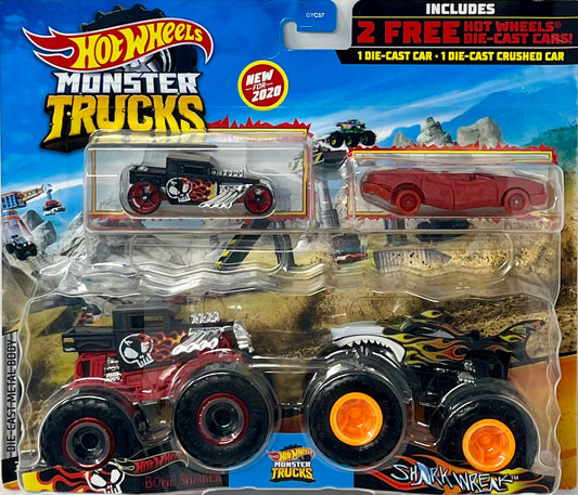 Hot Wheels Monster Trucks 2 Pack Bone Shaker vs Shark Wreak Both With Flames