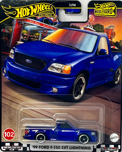 Hot Wheels Premium ’99 Ford F-150 SVT Lightning Blue  #102 Boulevard Real Riders