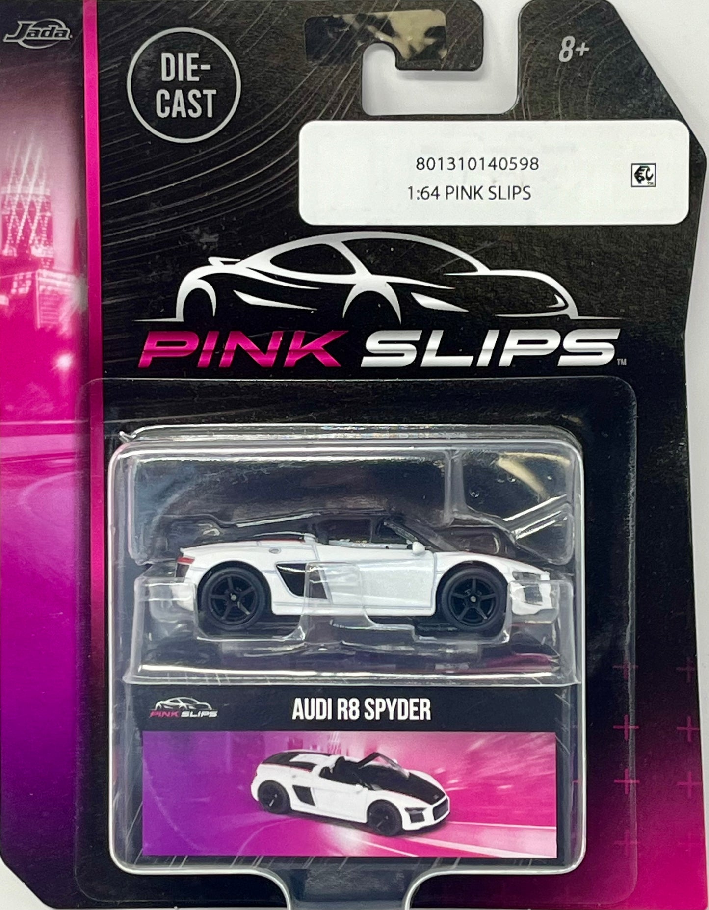 Jada Toys Pink Slips Audi R8 Spyder White Moving Parts Diecast 1:64 Scale