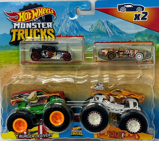 Hot Wheels Monster Trucks Burger Delivery vs Nitro Nuggets with Bone Shaker and Crushed cars