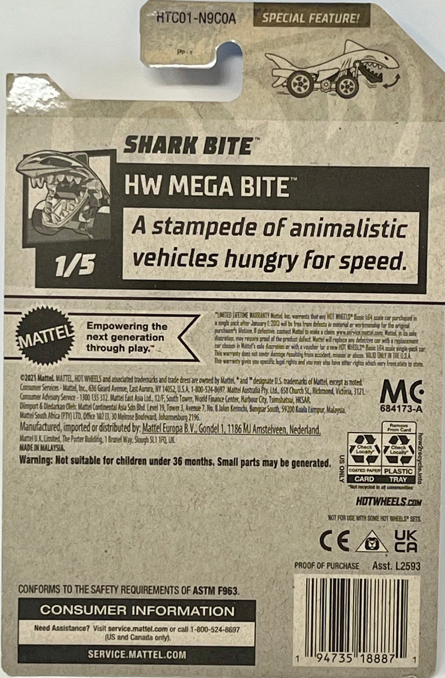 Mattel Hot Wheels Shark Bite, Mega Bite 1/5 [Gold] 18/250