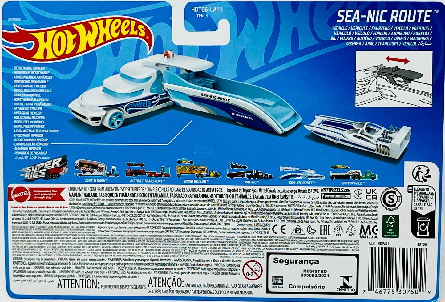 Hot Wheels Super Rigs Sea Nic Route Hauler & Boat Car Blue White