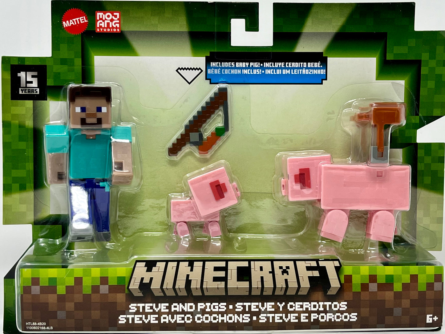 Mattel Minecraft Steve & Pigs, 3.25-inch Action Figure 2-Packs, 2 Figures and 2 Accessories