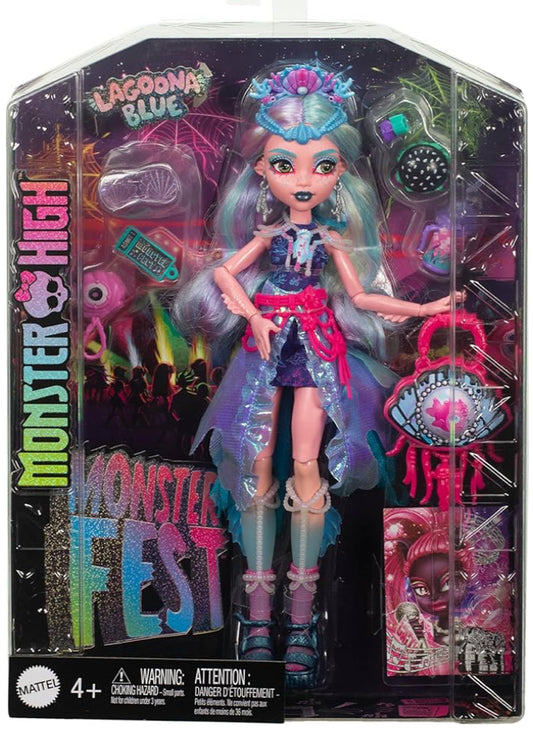 Monster High Monster Fest Doll, Lagoona Blue with Glam Outfit & Festival Themed Accessories Like Snacks, Band Poster, Statement Bag & More