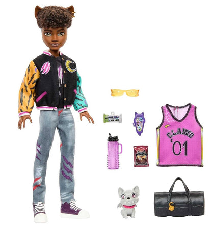 Monster High Doll, Clawd Wolf Werewolf with Pet Gargoyle Bulldog & Themed Accessories, Includes Casketball Jersey & Bag