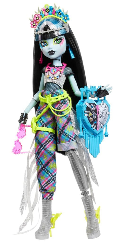 Monster High Monster Fest Doll, Frankie Stein with Glam Outfit & Festival Themed Accessories Like Snacks, Band Poster, Statement Bag & More