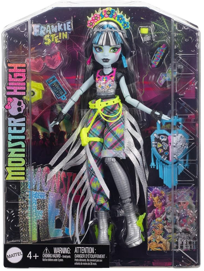 Monster High Monster Fest Doll, Frankie Stein with Glam Outfit & Festival Themed Accessories Like Snacks, Band Poster, Statement Bag & More