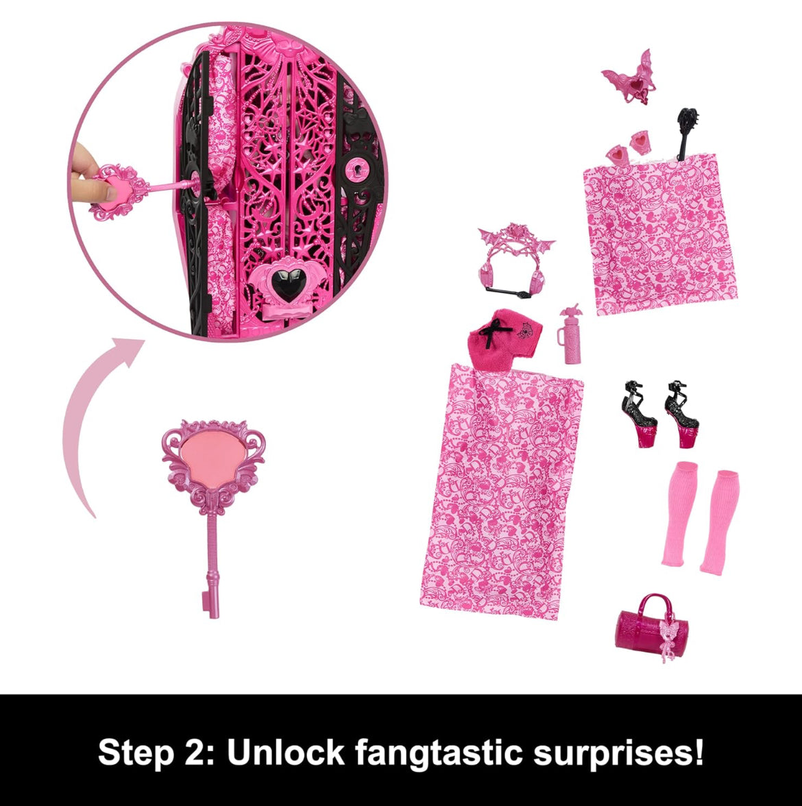 Monster High Skulltimate Secrets Doll & Accessories Set, Monster Mysteries Draculaura with Dress-Up Closet & 19+ Surprises Including Doll Clothes