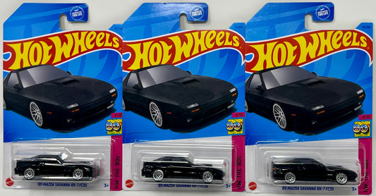 3X Hot Wheels 89 Mazda Savanna RX-7 FC35 Black The 80s #51 Mainline