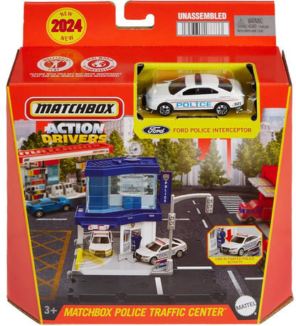 Matchbox Toy Car & Playset, Action Drivers Police Traffic Center with 1:64 Scale Ford Police Interceptor Toy Car, Kid- & Car-Activated Features