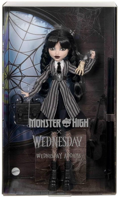 Monster High Wednesday Doll and Accessories, Wednesday Addams Collectible in Nevermore Academy Uniform with Thing and Backpack, Doll Stand