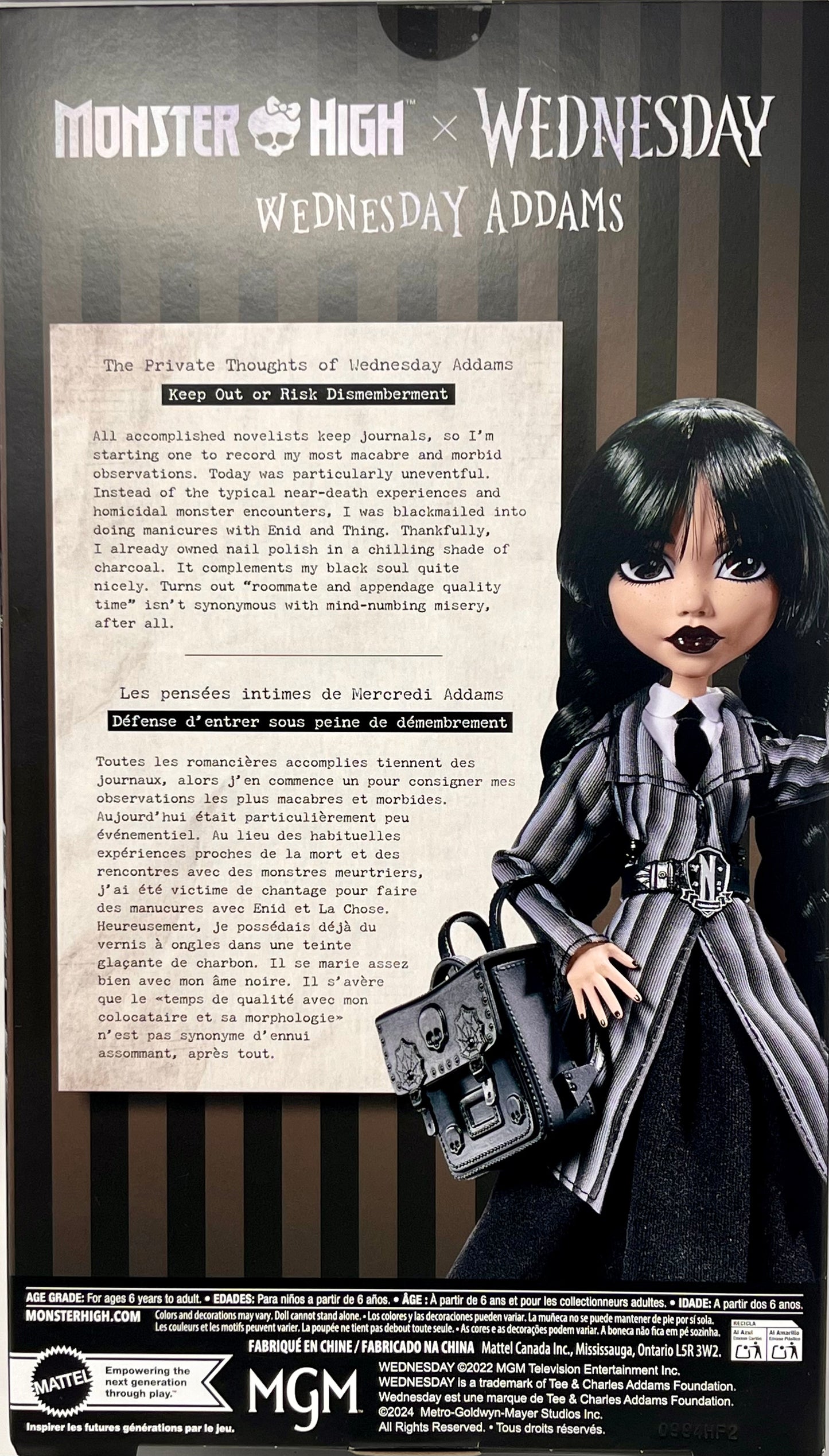 Monster High Wednesday Doll and Accessories, Wednesday Addams Collectible in Nevermore Academy Uniform with Thing and Backpack, Doll Stand