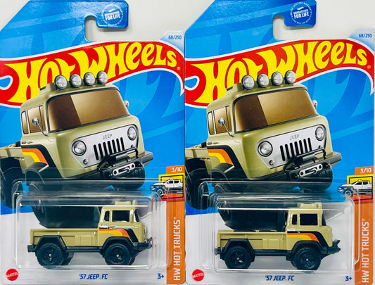 2 X Hot Wheels '57 Jeep FC Khaki- Hot Trucks Series 3/10