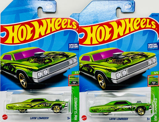 2 X Hot Wheels Layin Lowrider Green HW Slammed 3/5