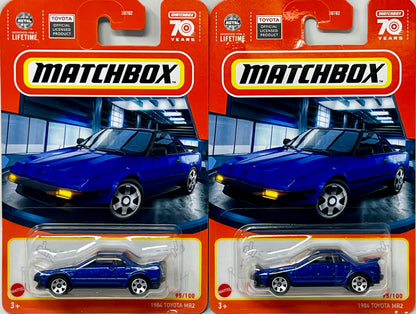 2 X Matchbox 2023 1984 Toyota MR2 Blue Lights Up And Down MBX Showroom #95