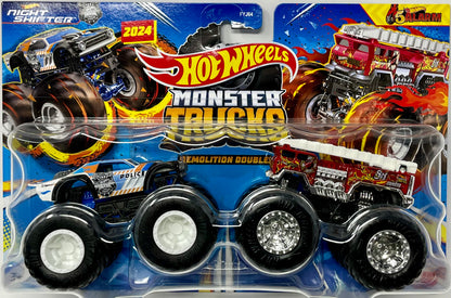 Night Shifter Police vs 5 Alarm Monster Trucks Hot Wheels Diecast